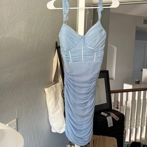 Light blue ruched body con dress. Brand new
